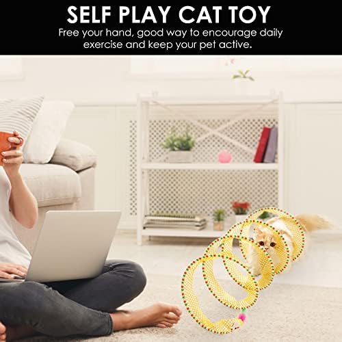 Spiral Tunnel Cat Toy, 25.59 Inches Unfolded with Cat Wand Self Play Collapsible, Hunting Spiral Tunnel with Feather Mouse Toys and Bell for Indoor Kitten Play Chase Exercise (Yellow)