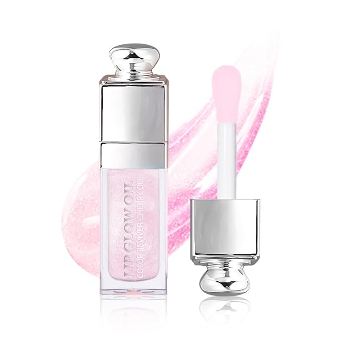 GECOMO Hydrating Lip Glow Oil, Lip Oil Gloss Transparent Toot Tinted Nourishing Long Lasting Repairing Lightening Lip Lines (SAKURA) 0.2 OZ