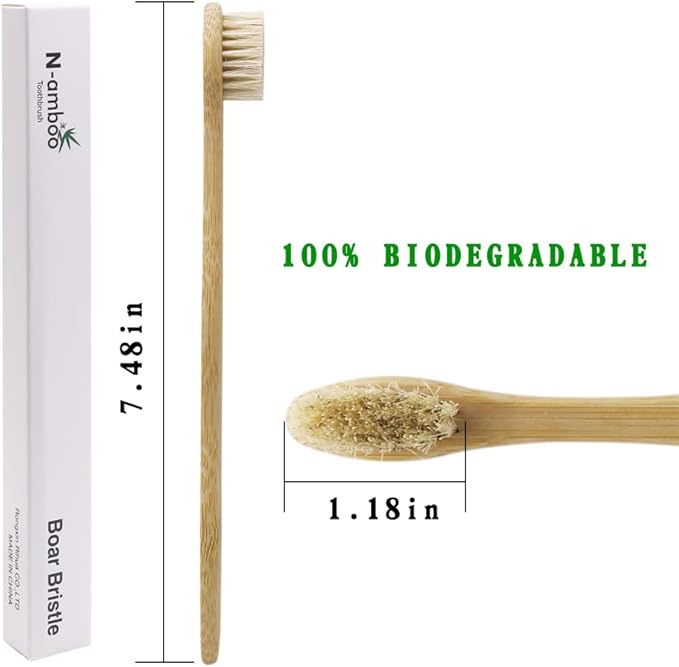 N-amboo Bamboo Toothbrush Boar Bristles 100% Biodegradable and Natural 8 Pieces of One Pack