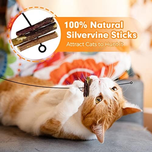 Cat Wand Toys with Silvervine and Bells, 2 Wands and 6 Refills