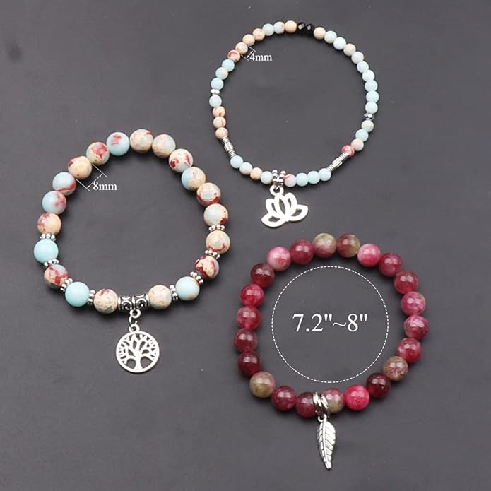 UEUC Tree of Life Yoga Healing Stone Bracelets,Multilayer Lotus Chakra Stone Reiki Bracelet Sets,Anxiety Crystal Natural Stone,for Women Stress Relief