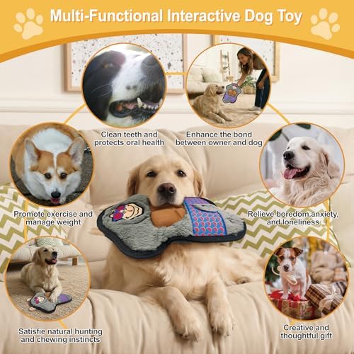 11.42 Inch Grey Gorilla Squeaky Dog Toy with TPR Muscles, Plush Chew Toy for Puppy Teething, Interactive Tough Toy for Small Medium Large Dogs