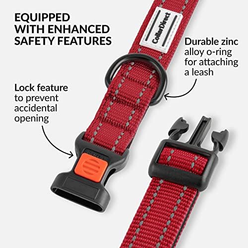 Reflective Dog Collar, Quick-Release Buckle (Red, 10-13 Inch)