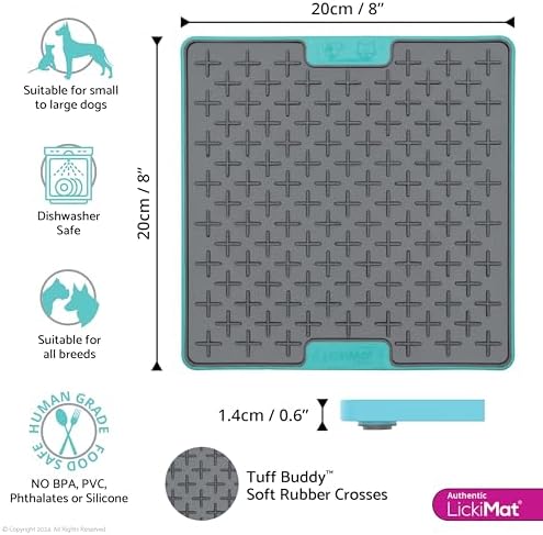 LickiMat Tuff Buddy Slow Feeder Lick Mat for Dogs, Turquoise, Boredom Aid