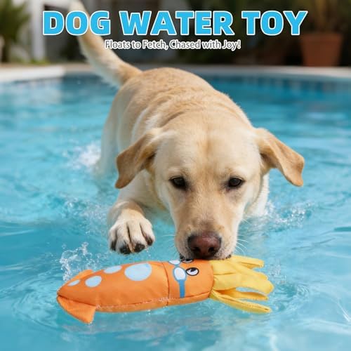 KOOLTAIL Squeaky Floating Dog Toys, 2 Pack Dog Pool Toys for Water Fetch and Training, Interactive Summer Outdoor Essentials Durable Pet Chew Toy for Small Medium Large Dogs, Cute Octopus & Squid
