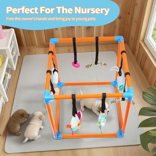 Liitrton Puppy Play Gym for Small Dogs with 8 Hanging Toys, Orange
