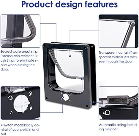 Upgraded Version - Cat Doors Flap (for Cat up to 23.6lb), Magnetic Pet Door with 4 Way Locking for Interior Exterior Doors, Weatherproof Gate, Easy Installation