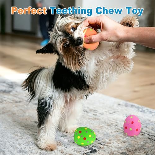 Squeaky Dog Toys 8 Pack, 2.4" Soft Latex Interactive Bouncing Puppy Chew Toys, Interactive Egg Shape Dog Toys Balls for Small Medium Breed