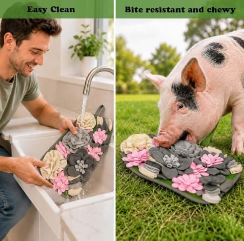 Pig Foraging Mat for Mini Pigs, Pig Toys for Mini Pigs with Snuffle Feeding Pad and Chewable Enrichment Features, Interactive Treat Seeking Activity Toy for Pet Pigs, Farm Pigs and Small Animals