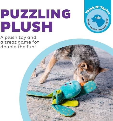 Outward Hound Nina Ottosson Silly Legz Octopus Dog Toy Treat Puzzle, 13.8" | Roll-Up Legs, 15 Hidden Treat Pockets, Plush Floppy Body, Squeaker in Head, Interactive Snuffle & Seek, Dogs & Puppies