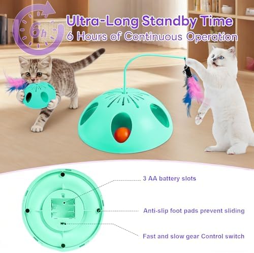 Cat Toys, Interactive Cat Toy for Indoor Cats, Automatic Interactive Kitten Toy, Fluttering Feather, Track Balls, Rotating Track Feather Enrichment Kitty Toys for Multi-cat Family (Green)