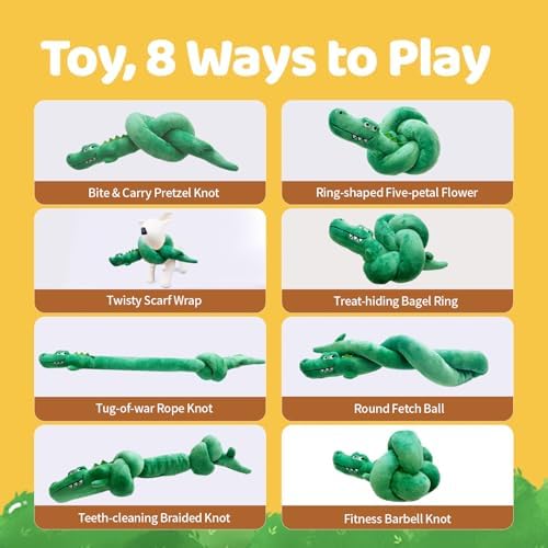 Puffluv Long Squeaky Dog Toys,Soft Crinkle Chew Plush Animal Shape to Reduce Boredom Keep Doggie Busy,Cute Pet Interactive for Puppies &Adult Dog-Crocodile