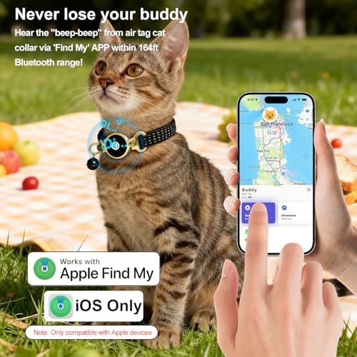Tracker Tag Cat Collar, Waterproof Cat Collar, Breakaway Buckle Kitten Collars Tracker Finder for Cats, Kittens(9-13inch), Lightweight & Reflective Collars Work with Find My(iOS Only)