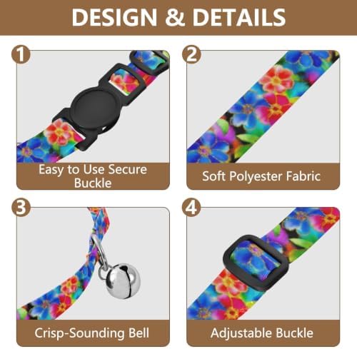 2 Pack Puppy Collar Watercolor Flowers Blue Breakaway Cat Collars with Bell, Adjustable 10.6 to 17.1 Inches