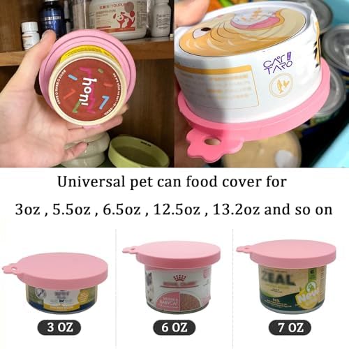 3 Pcs Pet Food Can Lids & One Can Spoon | Cute Paw Shape Opener Spatula Cat Wet Food Spoon | Universal BPA Free Silicone Covers for Dog Cat Cans(Pink)