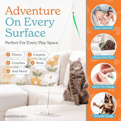 Interactive Cat Toys for Indoor Cats, Cat Toy Wand, 18 Feather Attachments