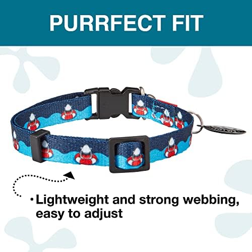 Max & Molly Fun & Whimsy Cat Collar w/Jingle Bell, Breakaway Safety Buckle, Adjustable Sizing & Smart ID Personalized Tag for Girl or Boy Cats/Kittens, Frenzy The Shark Design