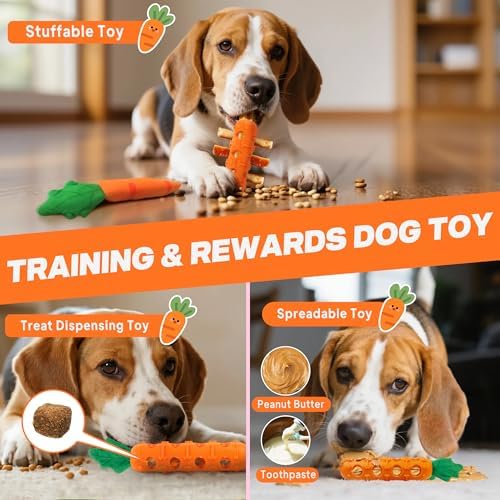 Fida 2-in-1 Puppy Teething Toys, Natural Rubber Chew Toys for Dogs, Carrot