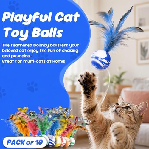 Cat Feather Toys 20 Pack, Cats Bouncy Balls for Indoor Cats