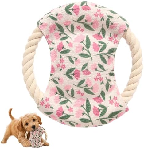 Dog Frisbees Cotton Rope Toys Flying Discs, Teething, Soft Polyester Squeaker Toy for Training,Throwing and Interacting for Anti Boredom & Anxiety, Easy to Clean (Pink)