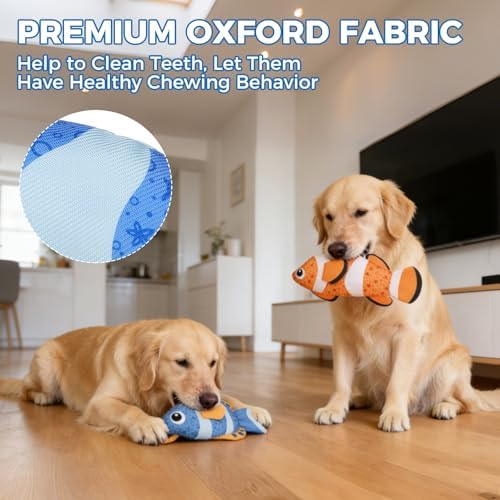 Mihachi Floating Dog Water Pool Toys 2 Pack for Swimming Pool, Interactive Crinkle Pet Puppy Chew Toys for Play and Training, Funny Fish Toy for Small Medium Large Breed, Blue & Orange Fish
