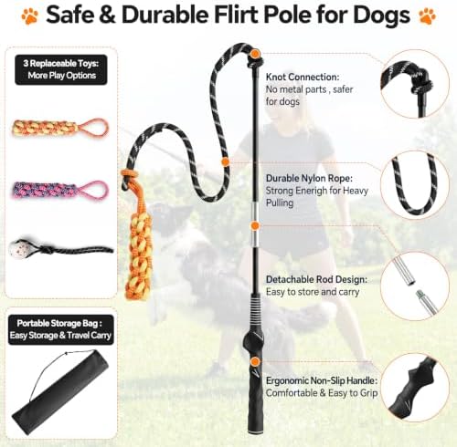 FOXMM Flirt Pole for Dogs, Interactive Dog Toys for Large Medium Small Dogs