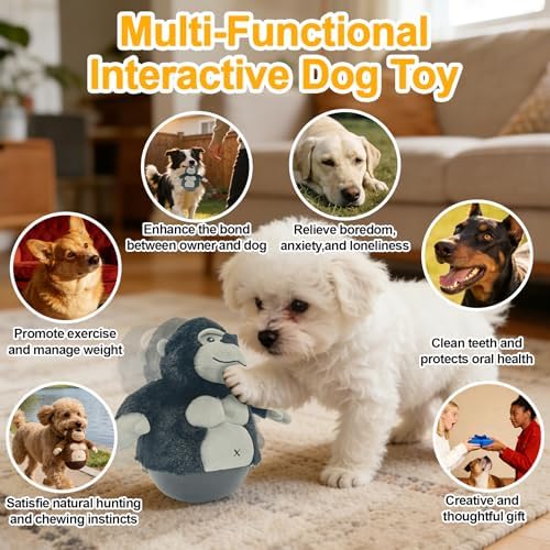 Brown Monkey Plush Wobble Dog Toy with Weighted Base Cute Soft Funny Monkey Stuffed Animal Squeaky Dog Toy Interactive Roly-Poly Dog Toy for Small Medium Large Dogs Toy Gift 23cm/9.06in