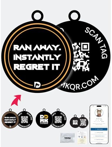 DDMK Smart Pet Tag Set | Includes 3 Tags | QR Code for Instant Alerts | Custom Pet Profiles | Durable & Waterproof | No Subscriptions or Fees |35-Ran Away. Instantly Regret IT