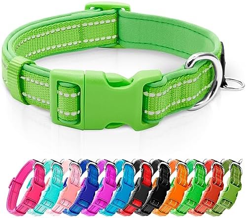 azuza Reflective Dog Collar, Neoprene Padded Small Dog Collar, Green, S