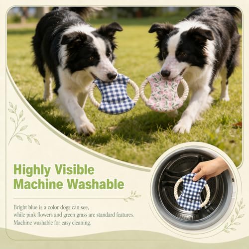 Dog Frisbees Cotton Rope Toys Flying Discs 2 Pack, Teething, Soft Polyester Squeaker Toy for Training,Throwing,Chewing and Interacting for Anti Boredom & Anxiety, Easy to Clean