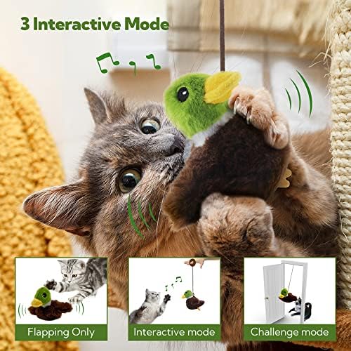 Flapping Cat Toy, Motion Activated Duck with Catnip, 3 Modes & USB Rechargeable, Machine Washable Interactive Toy for Indoor Cats