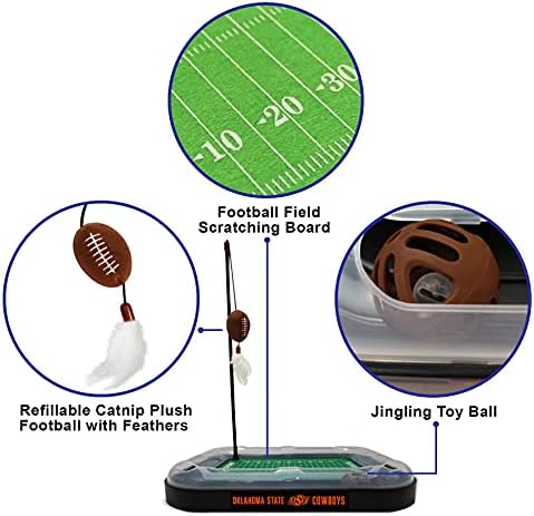 Pets First 5-in-1 Cat Toy: Scratcher, Wand, Plush Football & Feathers with Catnip & Interactive Cat Ball Bell