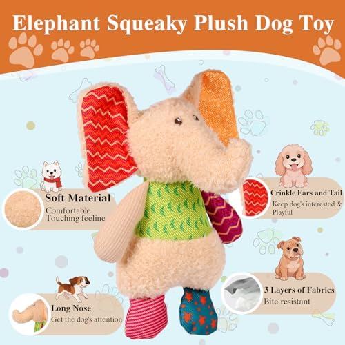 Dog Plush Elephant Squeaky Toys for Chewers