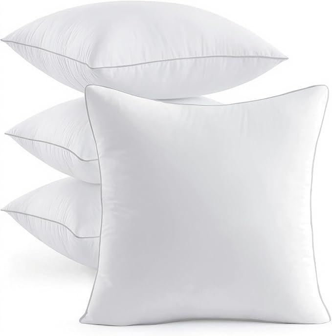 MIULEE 18x18 Inch Pillow Inserts Pack of 4 with 100% Cotton Cover | Throw Pillow Inserts, Square Decorative Pillow Inserts for Sofa Bed Couch Bench