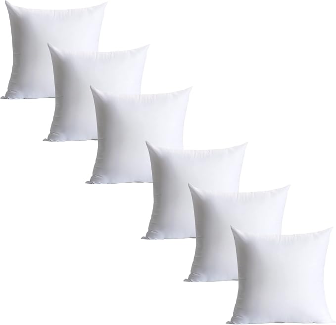 Calibrate Timing 18 x 18 inches Pillow Inserts, Set of 6 Hypoallergenic Brushed Microfiber Liner Down Alternative Filled Square Cushion Throw Pillow