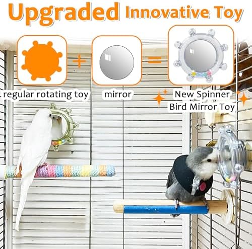2Pcs Innovative Bird Toy with Mirror, Spinner Toy with Rustling Beads