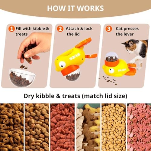 Duck Cat Treat Dispenser, 2026 New Duck Puzzle Feeder for Cats, Duckie Cat Feeder, Yellow Ducks Cat Feeder Toy, Food Dispenser Toy with Button, 2-in-1 Interactive Toy & Slow Feeder (2PC-Yellow)