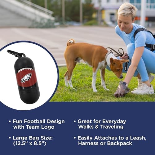Pets First NFL PHILADELPHIA EAGLES PET LICENSED Poop Waste Bag Dispenser and D Ring for Leash with 15 Premium Garbage Bags