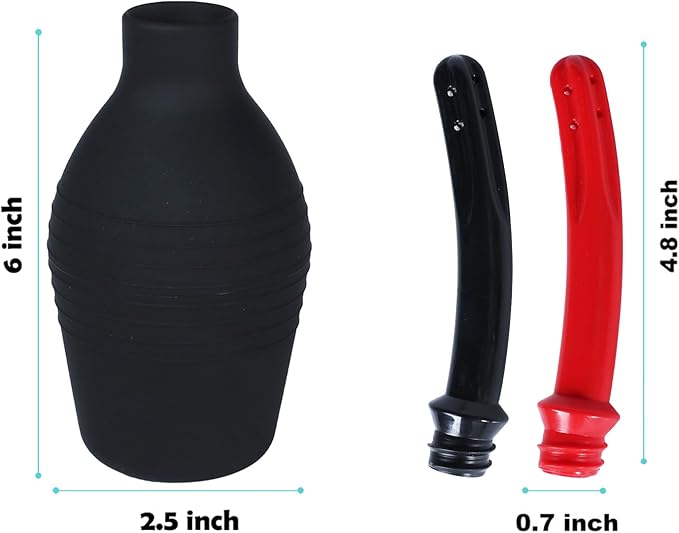 Abyclean Anal Douche Enema Bulb Vaginal Douche Enema Cleaner for Women’s or Man’s Health with 2 Nozzles (500ml Black)