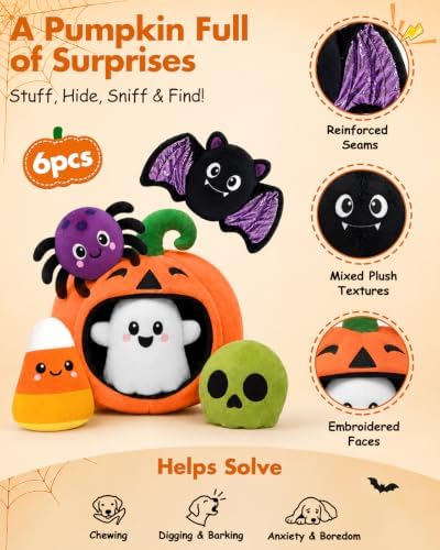 Swooflia 6 PCS Halloween Hide and Seek Dog Toys, Pumpkin Ghost