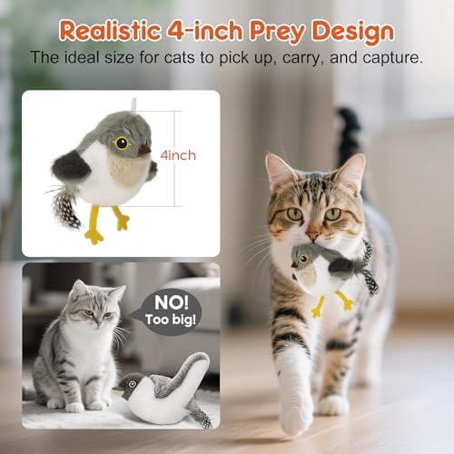 Sundix Cat Toys Flapping Bird, Lifelike Chirp Tweet, Rechargeable Touch Activated Kitten Toy Interactive Cat Exercise Toys for All Breeds Cat Kicker Catnip Toys