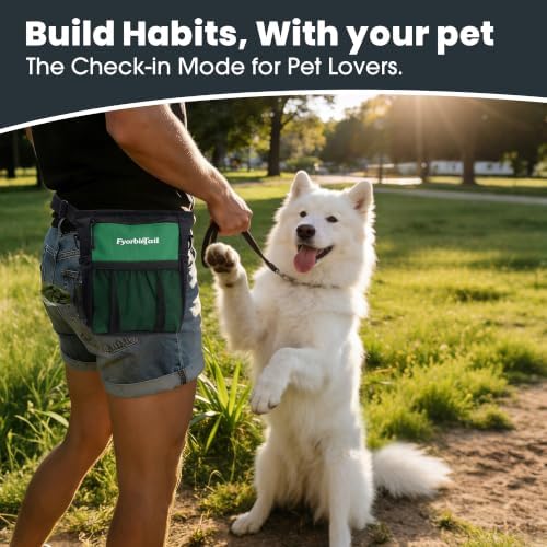 Dog Treat Pouch, 4 Cup Training Bag, Magnetic Closure, 3 Way Wear, Green | 600D waterproof Oxford fabric, multi pocket storage, zipper and mesh pockets, pull out poop bag dispenser, includes 2 rolls