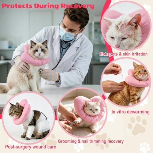 EMUST Soft Cat Cone for After Surgery, Recovery Collar for Kittens Pink, M