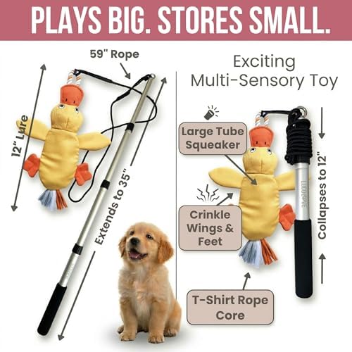 Flirt Pole for Dogs Heavy Duty 35 Inch Teaser Wand with Duck Toy