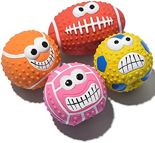 SCHITEC Squeaky Dog Balls, [4 Pack] Cute Interactive Latex Rubber Toys with Squeaker, 2.2'' Soft Bouncy Fetch Ball for Puppy Small Breed Dogs