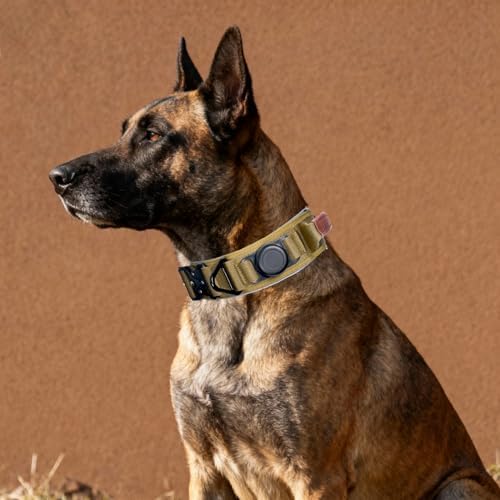 2" Tactical Dog Collar with Airtag Holder & Handle for Large Dogs (Brown)