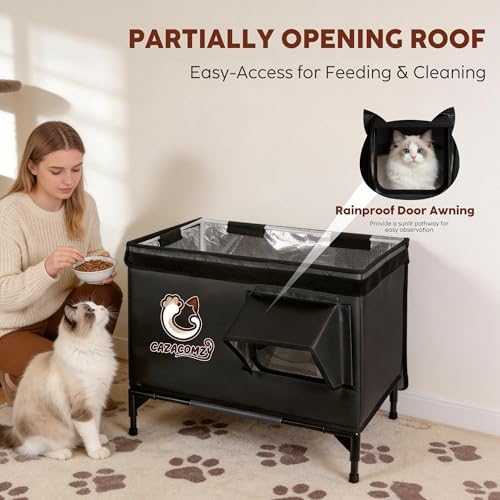 Outdoor Heated Cat House with Escape Door 24" x 20" x 15" Black
