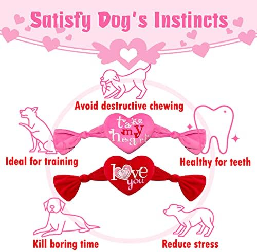 Valenine's Day Dog Toys, 2 Pack Plush Squeaky Dog Toys with Heart Shape, Valentines Day Dog Gifts for Small and Medium Dogs