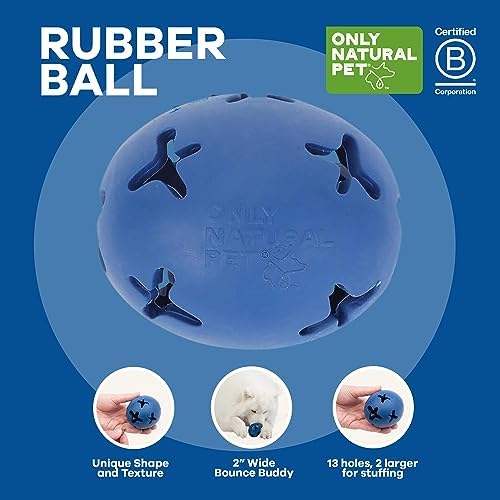 Only Natural Pet Rubber Boredom Buster Treat Stuffer Dog Toys - Interactive Stuffable Feeder Dispenser Fillable Durable Play Puppy Medium Large XS Chew Pup Hide Holder Easy Refill -RubberBall/DarkBlue