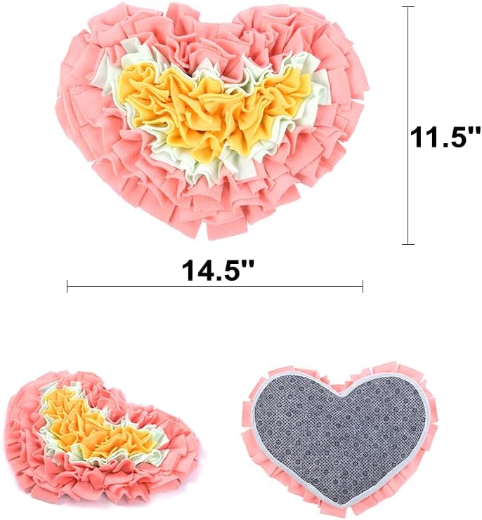 Pet Soft Fleece Snuffle Mat Heart Foraging Mats Dog Rabbit Guinea Pig Interactive Feeding Toy Anti Slip Slow Feeder Treat Dispenser (Pink/Green/Yellow)
